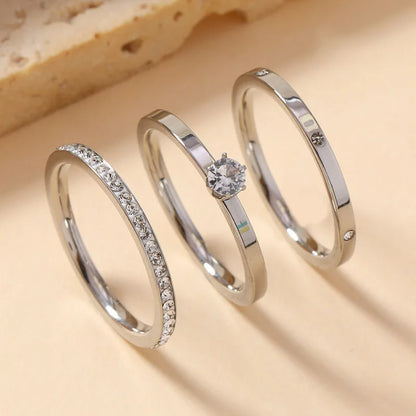 Luxury Stainless Steel Ring For Women Three-Piece Set Zircon Classic Fashion Finger Accessory Jewelry Female Gifts