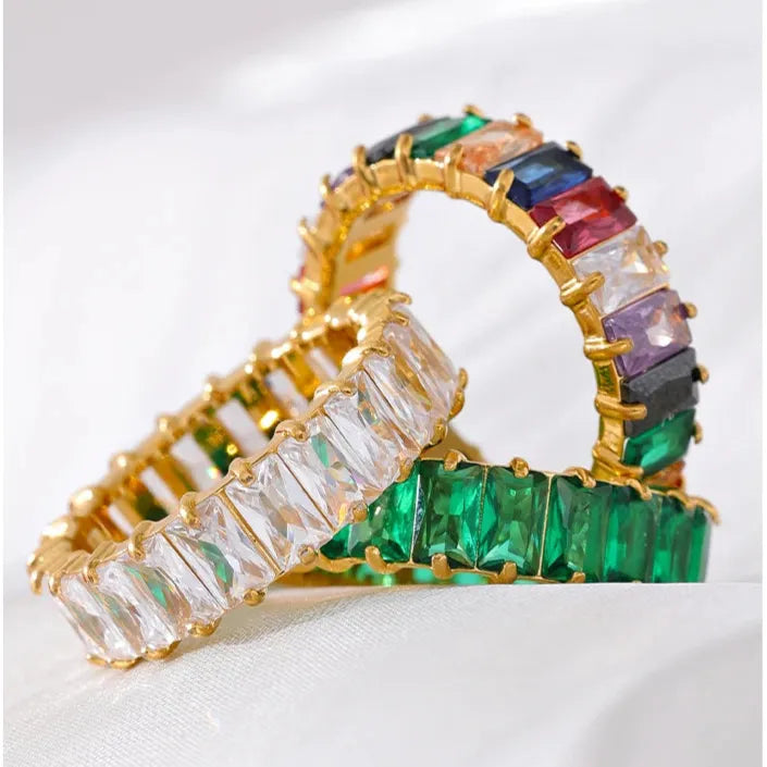 Luxe Jewels Gold-Plated Colored Cubic Zirconia Ring - Waterproof Jewelry