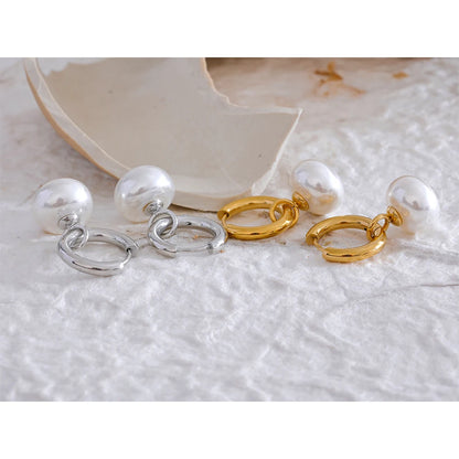 High Quality Pearl Drop Stainless Steel Golden - Hoop Earrings Charms Fashion Jewelry