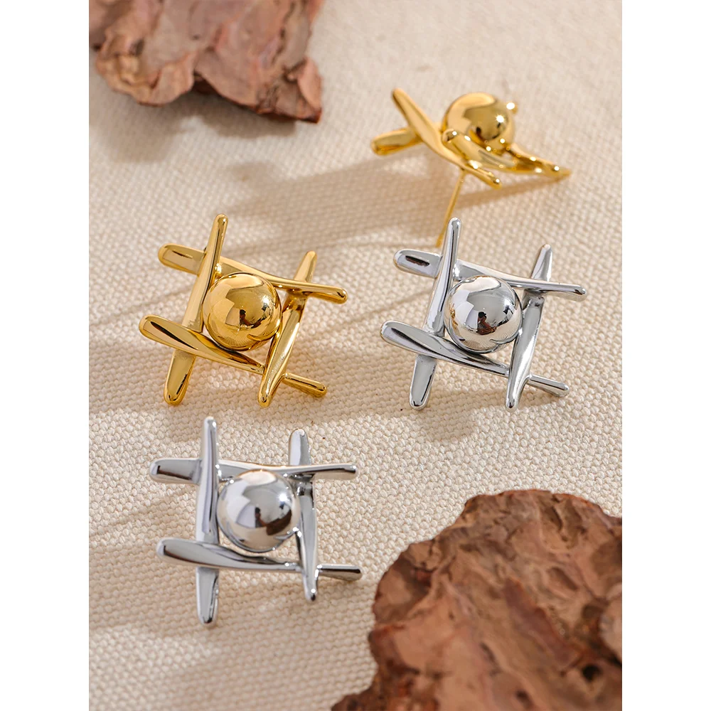 New Stainless Steel Geometric Stud Earrings Waterproof Metal