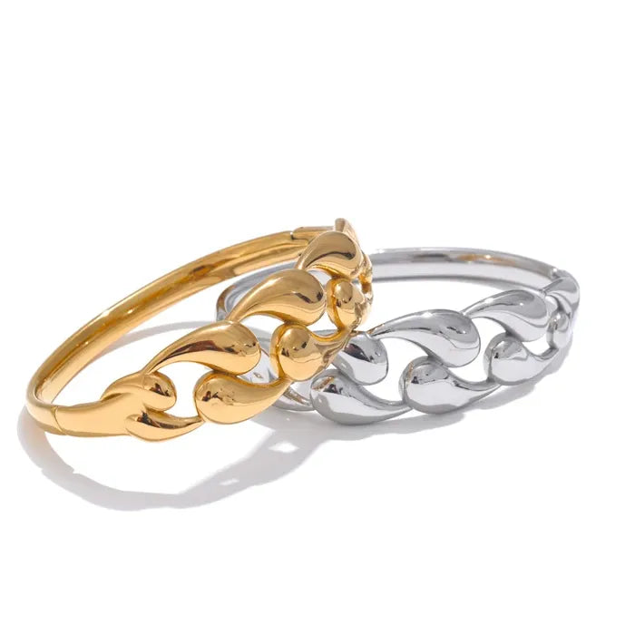 Water Drop Hollow Bangle – 64mm Gold-Plated Stainless Steel Statement Bracelet