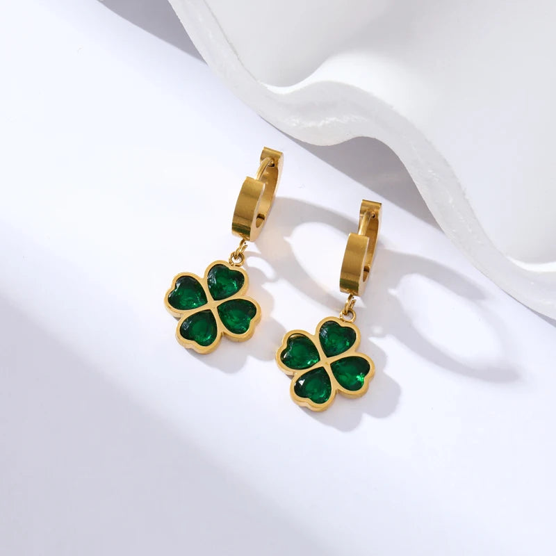 Green Clover Crystal Earrings and More – Waterproof Stainless Steel Fashion Jewelry