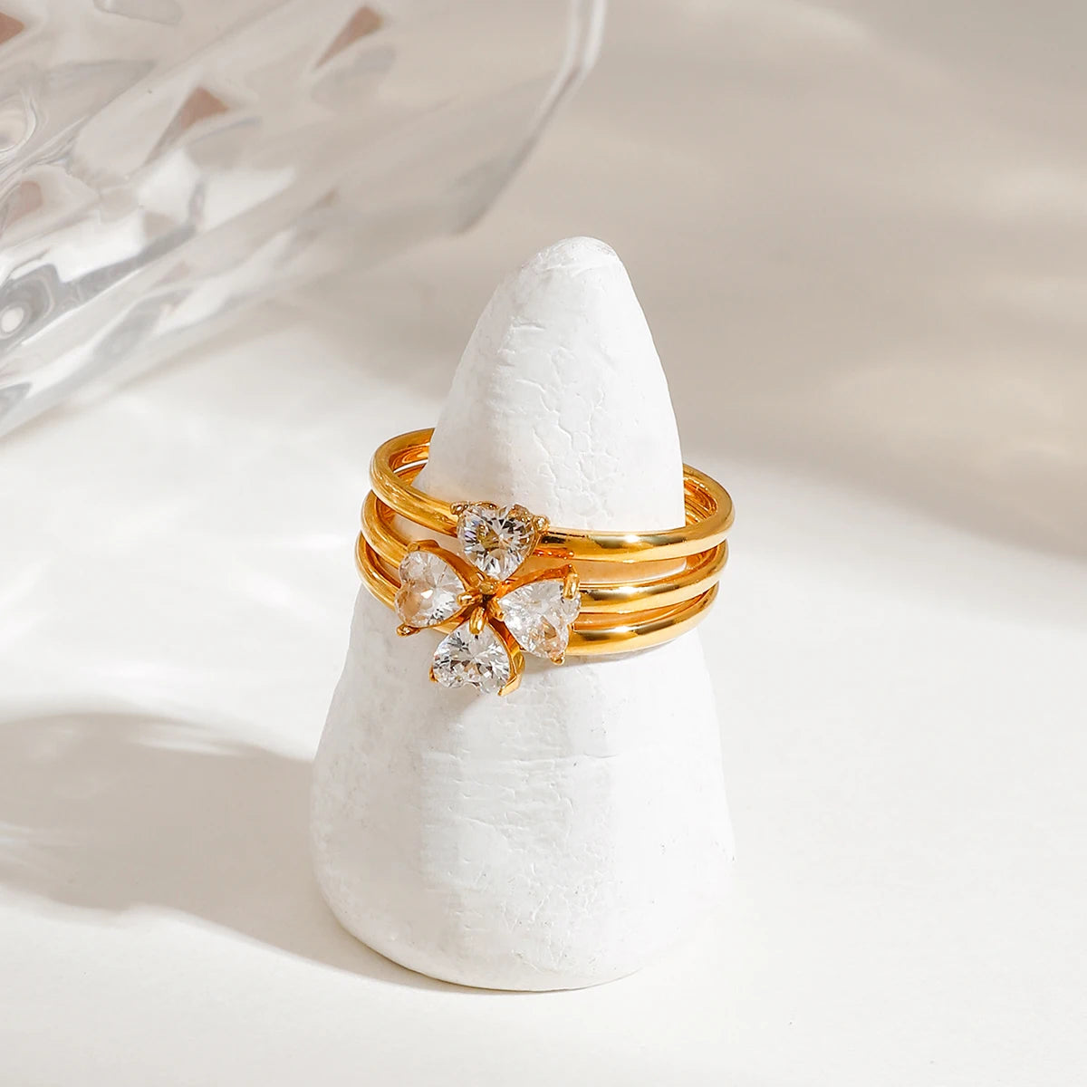 3pcs Set High Quality Stainless Steel Heart Ring PVD Plated