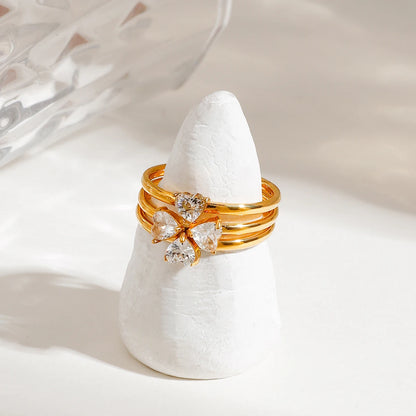 3pcs Set High Quality Stainless Steel Heart Ring PVD Plated