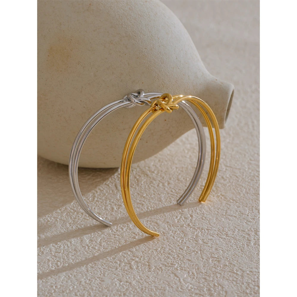 Knot Cuff Bracelet – Gold-Plated Stainless Steel Open Bangle