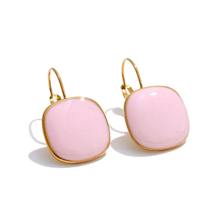 Joyful Candy Multicolored Enamel Square Hoop Earrings 18K Golden Plated Waterproof Stainless Steel Spring Summer Jewelry