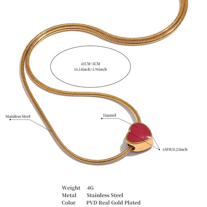 Red Enamel Heart Pendant Necklace – 316L Stainless Steel