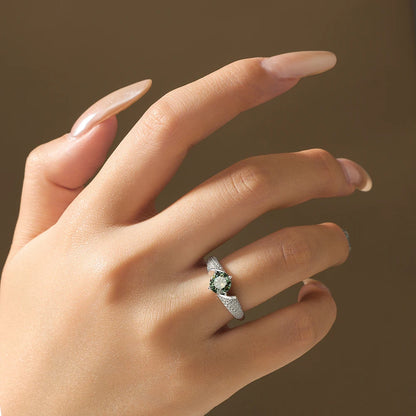 Luxe Jewels Round Cut 1CT Green Moissanite Ring - Genuine S925 Sterling Silver Ring for Women