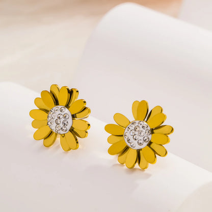 18K Gold Plated Stainless Steel Little Daisy Stud Earrings for Women - Tarnish Resistant Charm Jewelry Set
