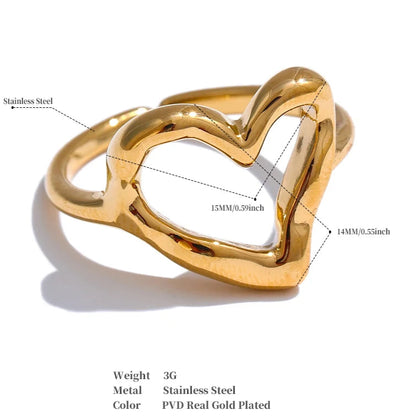 Luxe Jewels Women’s Stainless Steel Heart Love Ring - 18K Gold Plated Jewelry