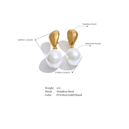 Pearl Drop Elegant Earrings Stylish Stainless Steel Versatile Daily Jewelry