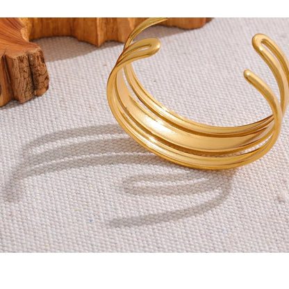 Multi-Layer Textured Cuff – Gold Plated Stainless Steel Statement Bracelet