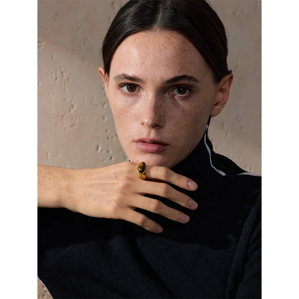 Luxe Jewels Tarnish-Free Ring with Natural Shell Stone - 18K PVD Gold Plated