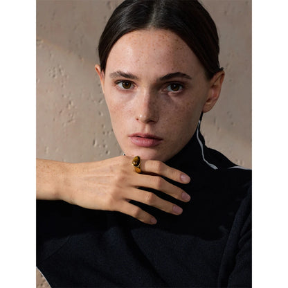 Luxe Jewels Tarnish-Free Ring with Natural Shell Stone - 18K PVD Gold Plated