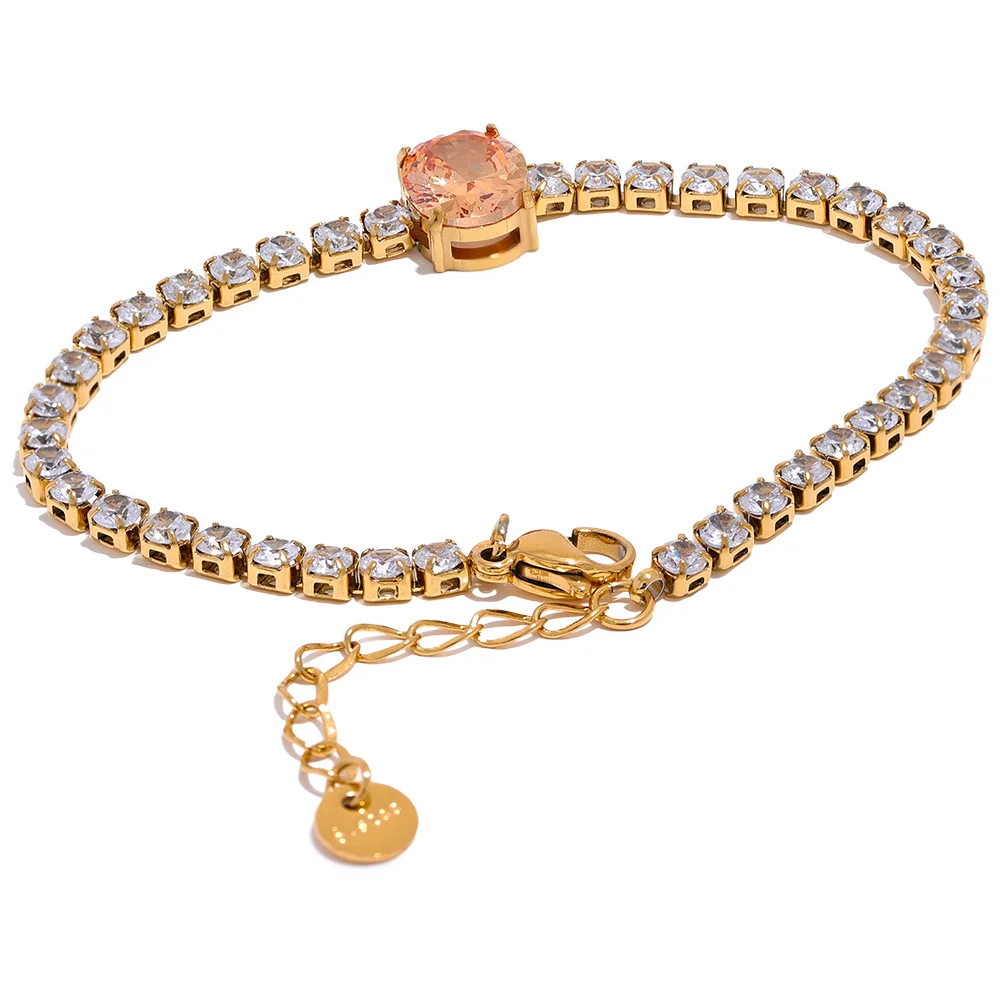 Luxury Tennis Zirconia Bracelet – Gold Plated Stainless Steel, Waterproof