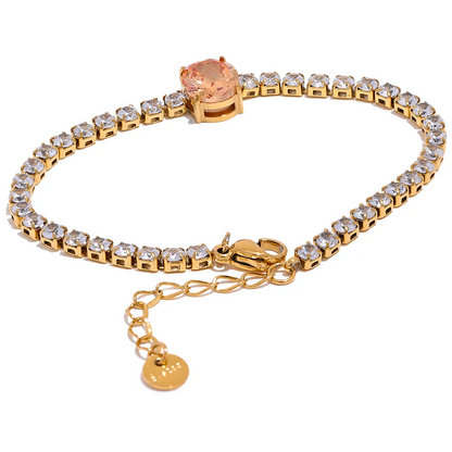 Luxury Tennis Zirconia Bracelet – Gold Plated Stainless Steel, Waterproof