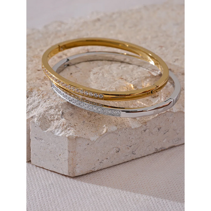 Cubic Zirconia Bangle – 60mm Gold-Plated Stainless Steel Daily Bracelet