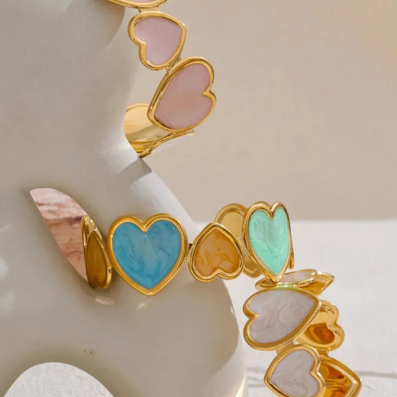 Candy Enamel Heart Cuff – 18K Gold Plated Stainless Steel Bracelet