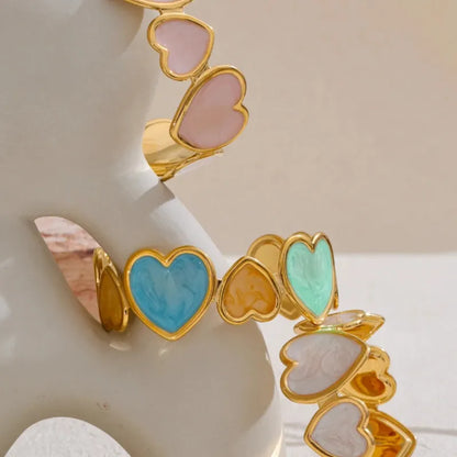 Candy Enamel Heart Cuff – 18K Gold Plated Stainless Steel Bracelet