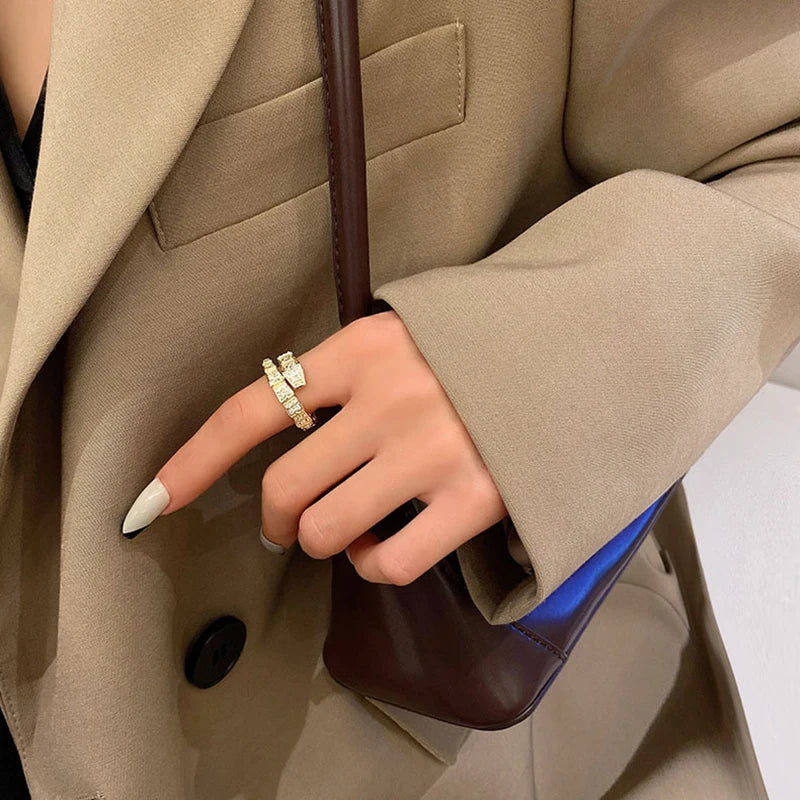 Snake Bone Crystal Open Ring – Gold & Silver Daily Jewelry