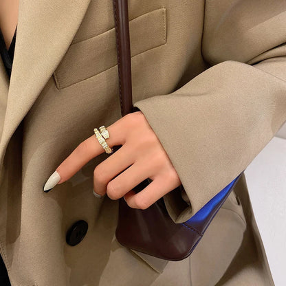 Snake Bone Crystal Open Ring – Gold & Silver Daily Jewelry