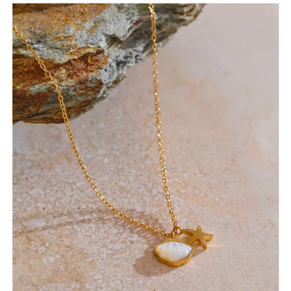 Natural Shell Starfish Pendant Necklace – Gold Plated