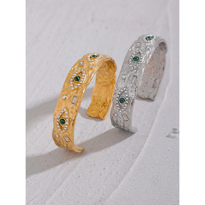 Eye Charm Zircon Cuff – 60mm Gold Plated Stainless Steel Bracelet