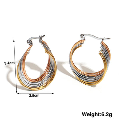 Greatera Trendy Stainless Steel Twisted Tricolor Hoop Earrings for Women Layered Round Circle Metal Earrings Waterproof Jewelry
