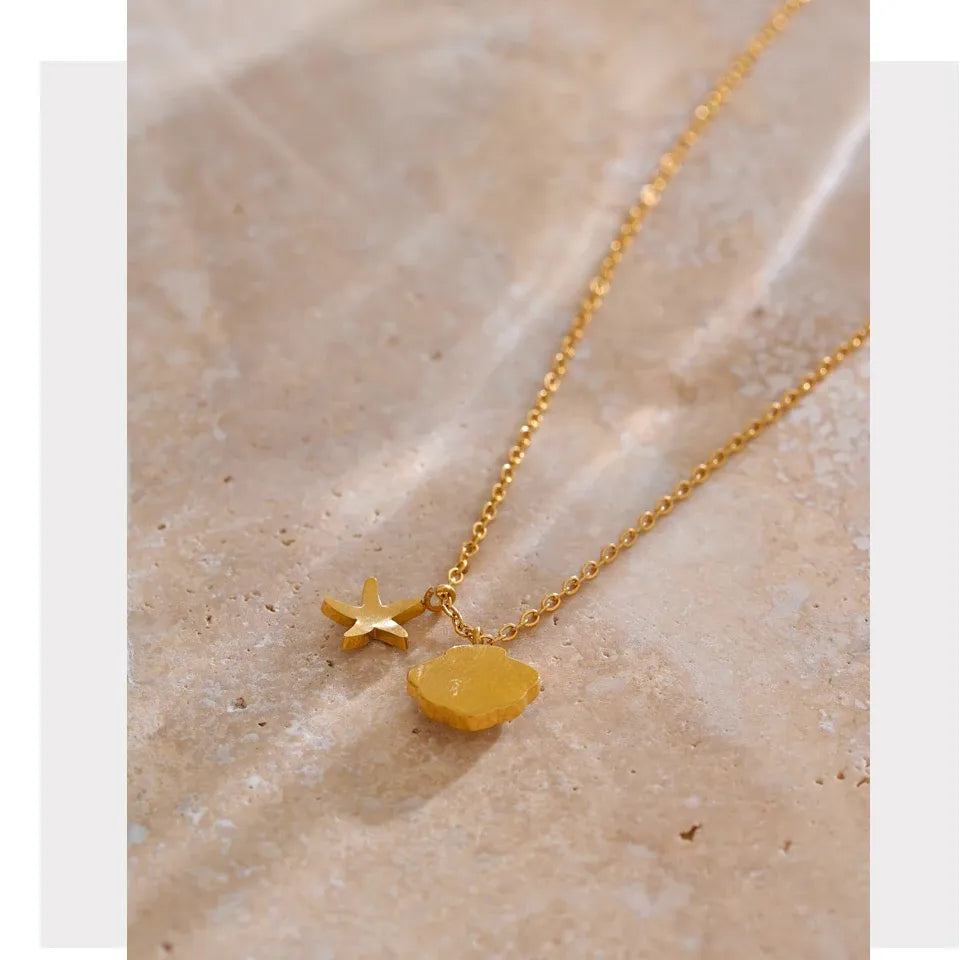 Natural Shell Starfish Pendant Necklace – Gold Plated