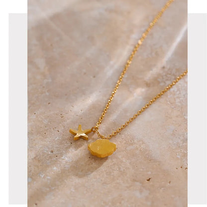 Natural Shell Starfish Pendant Necklace – Gold Plated