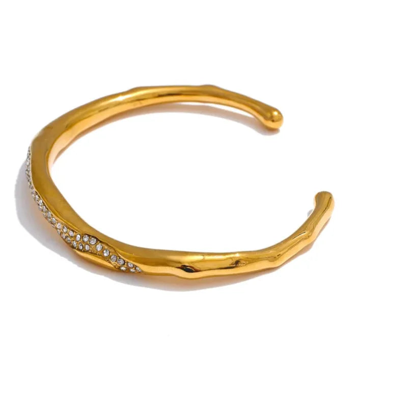 62mm CZ Open Cuff Bracelet – 18K Real Gold Plated Stainless Steel Waterproof Bracaelet