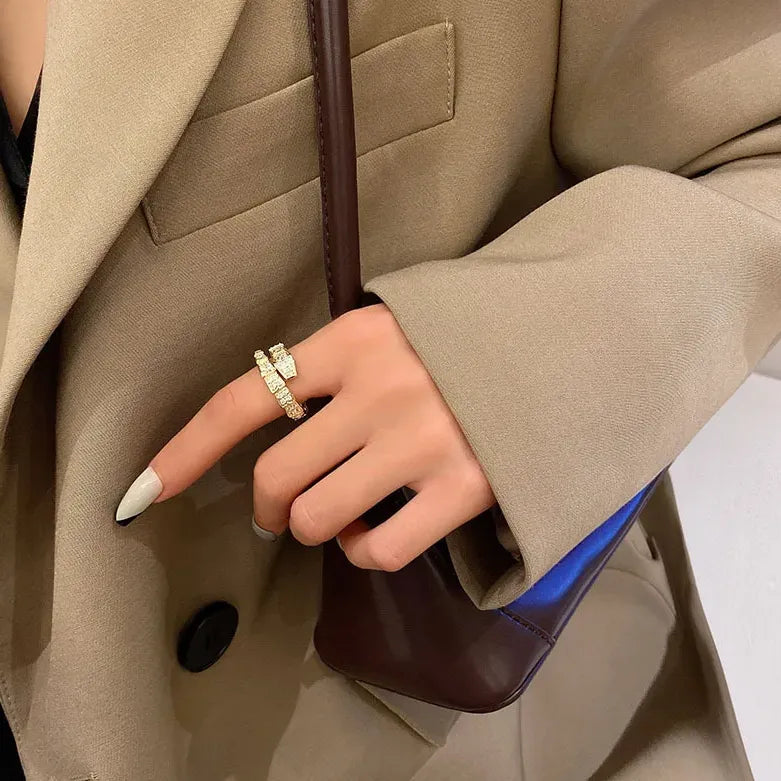 Snake Bone Crystal Open Ring – Gold & Silver Daily Jewelry