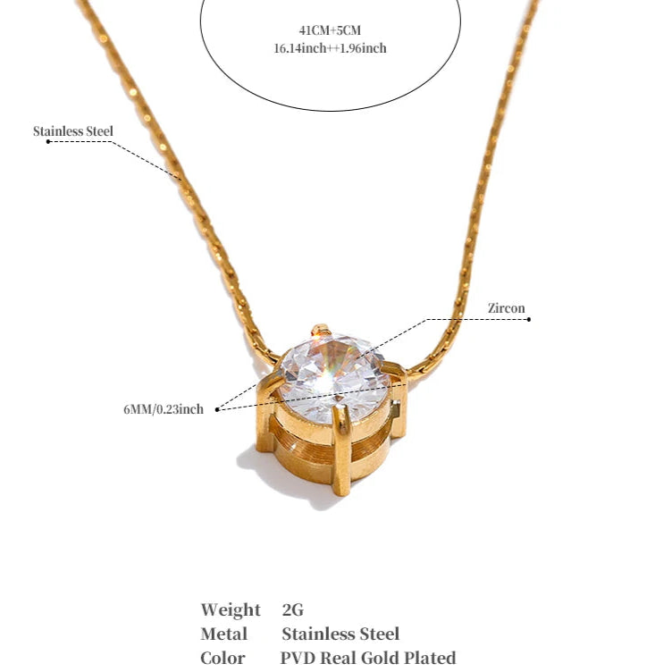 Chic Cubic Zirconia Pendant Necklace – Gold Stainless Steel Daily Jewelry