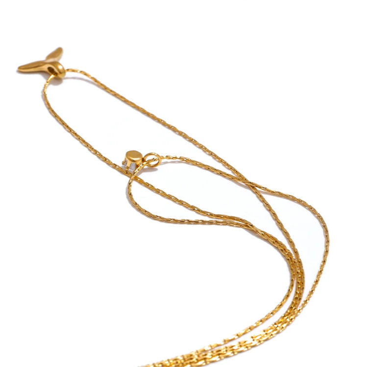 Elegant Double Layer Fishtail Necklace with Zircon Pendant – Gold Plated