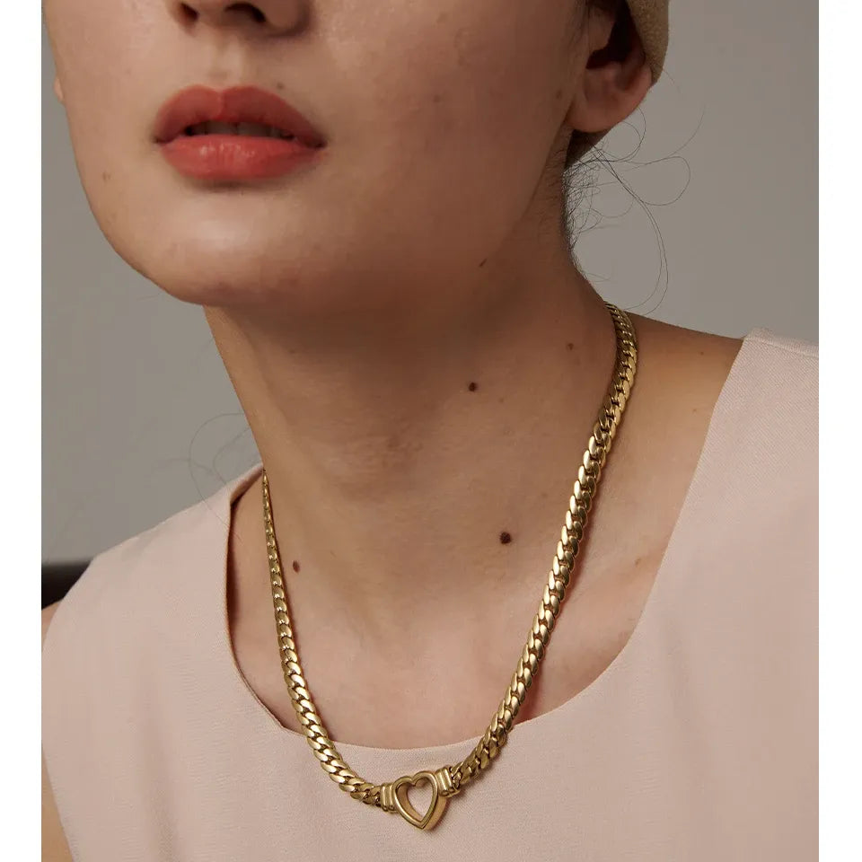 Fashion Heart Flat Collar Necklace – Polished Stainless Steel Choker