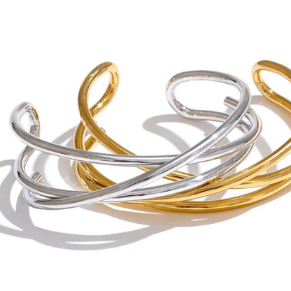 Hollow Line Cuff Bracelet – 58mm Gold Plated Stainless Steel