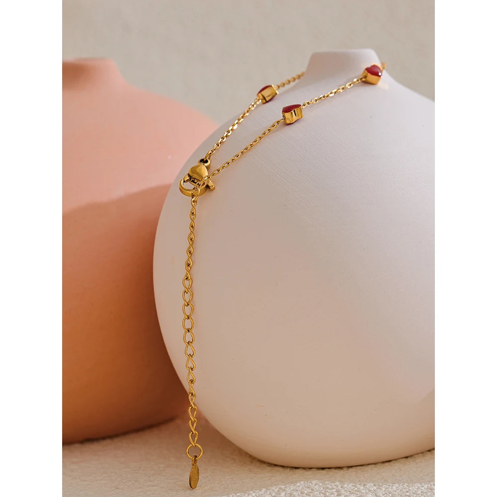 Double Side Enamel Heart Bracelet – Gold Plated Stainless Steel