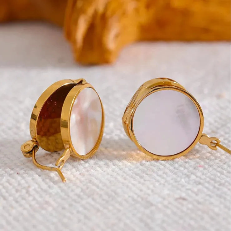 Natural Shell Water Resistant Gold Hoop Earrings
