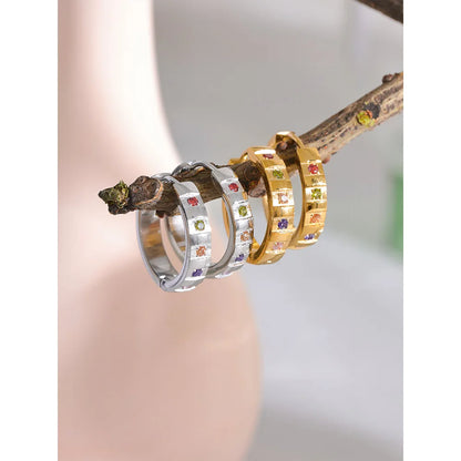 20mm Exquisite Colorful Cubic Zirconia Stainless Steel Round Hoop Earrings  Waterproof Classic Jewelry