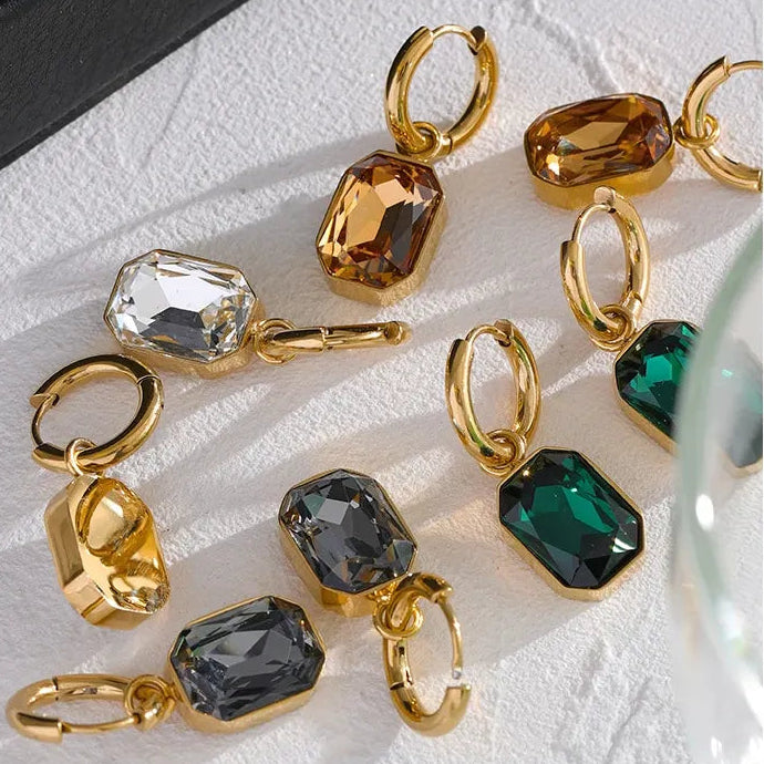 Stainless Steel Cubic Zirconia Drop Dangle Charms Trendy Earrings 18k-gold-plated Green Square Earring Jewelry