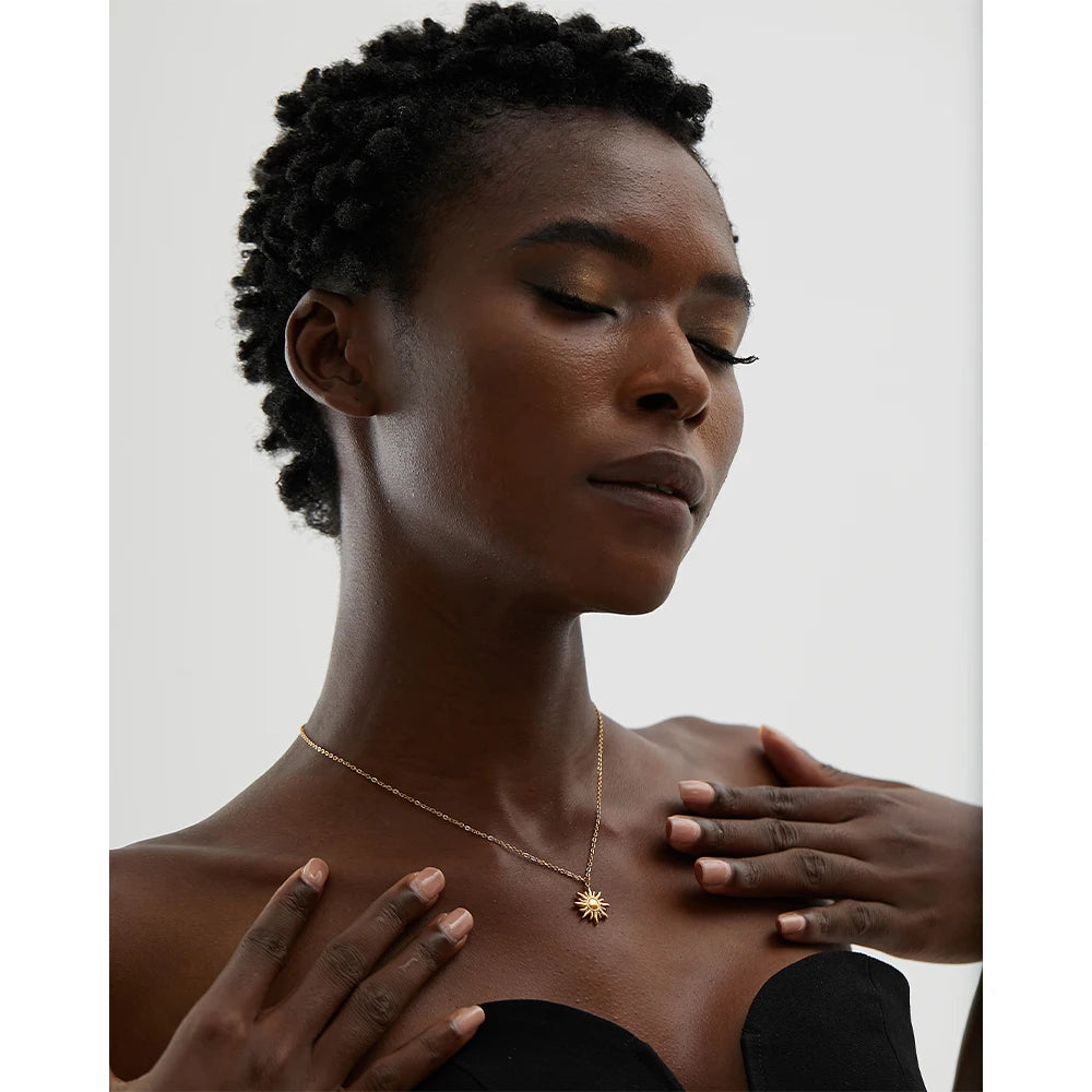 Golden Sun Pendant Necklace – Stainless Steel Trendy Jewelry