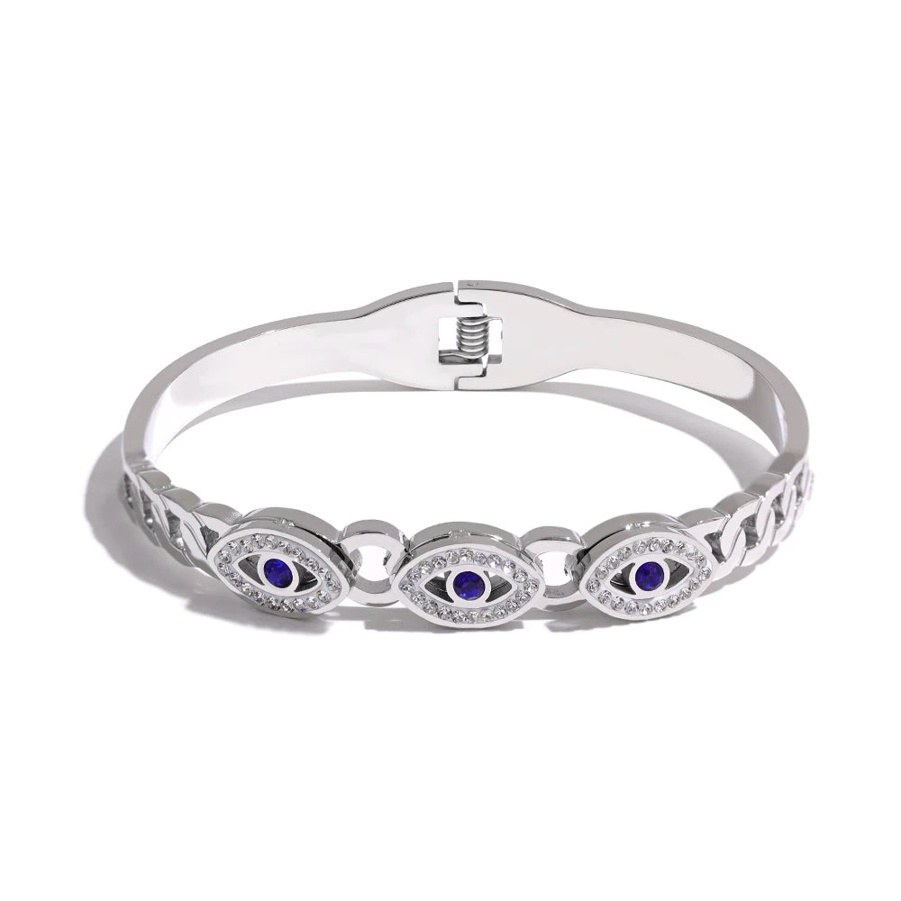 Evil Eye Zircon Bangle – 18K Gold Stainless Steel Waterproof