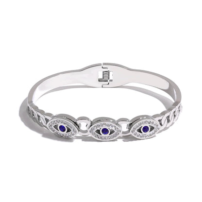 Evil Eye Zircon Bangle – 18K Gold Stainless Steel Waterproof