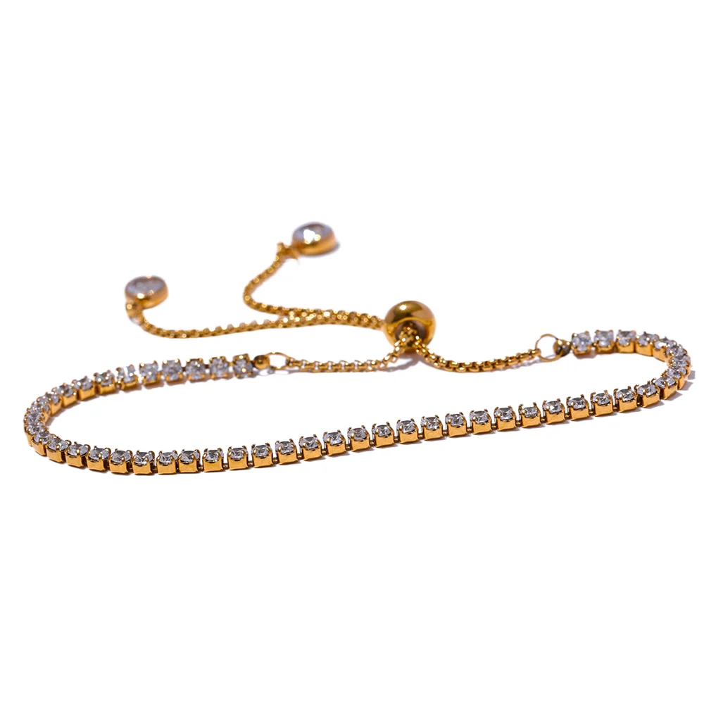 4MM Cubic Zirconia Tennis Bracelet – Gold Plated Stainless Steel Water Resistant