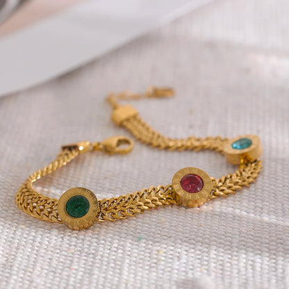 Colorful CZ Cuban Bracelet – 18K Gold Plated Stainless Steel