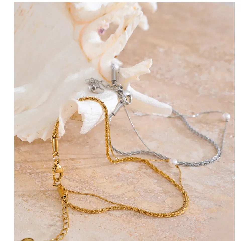 Layered Pearl Anklet – Gold & Platinum Plated Fashion Jewelry