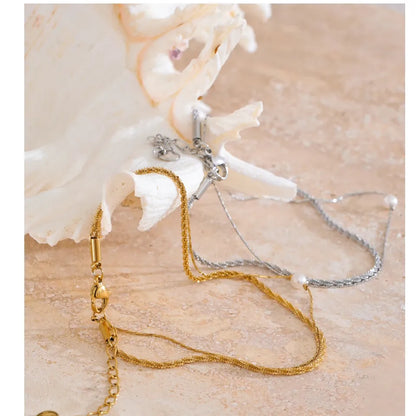 Layered Pearl Anklet – Gold & Platinum Plated Fashion Jewelry