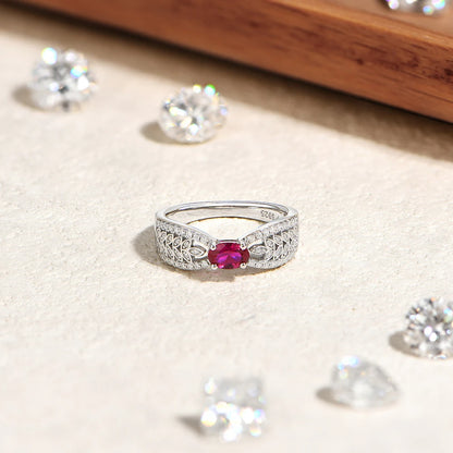 Gorgeous Lab Grown Premium Ruby Women's Ring - 925 Sterling Silver Moissanite Ring Luxe Jewelry