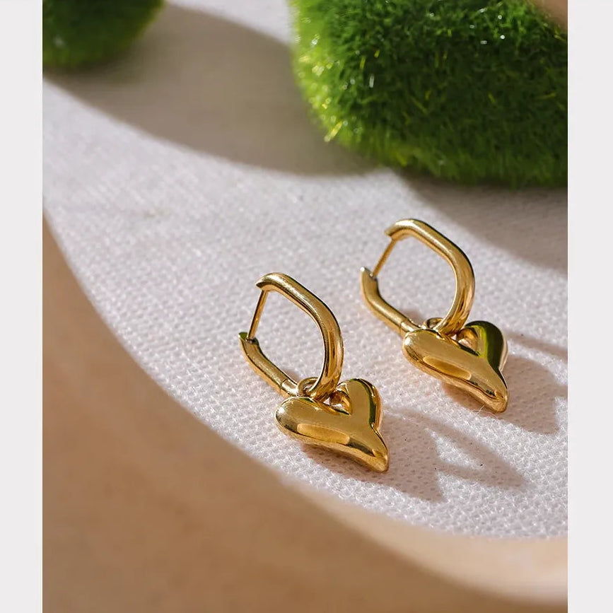 316L Stainless Steel Heart Love Drop Hoop Earrings Water Resistant Sleek Stainless Metal Popular Jewelry