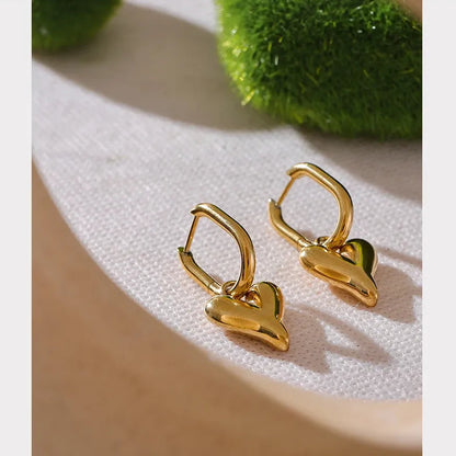 316L Stainless Steel Heart Love Drop Hoop Earrings Water Resistant Sleek Stainless Metal Popular Jewelry